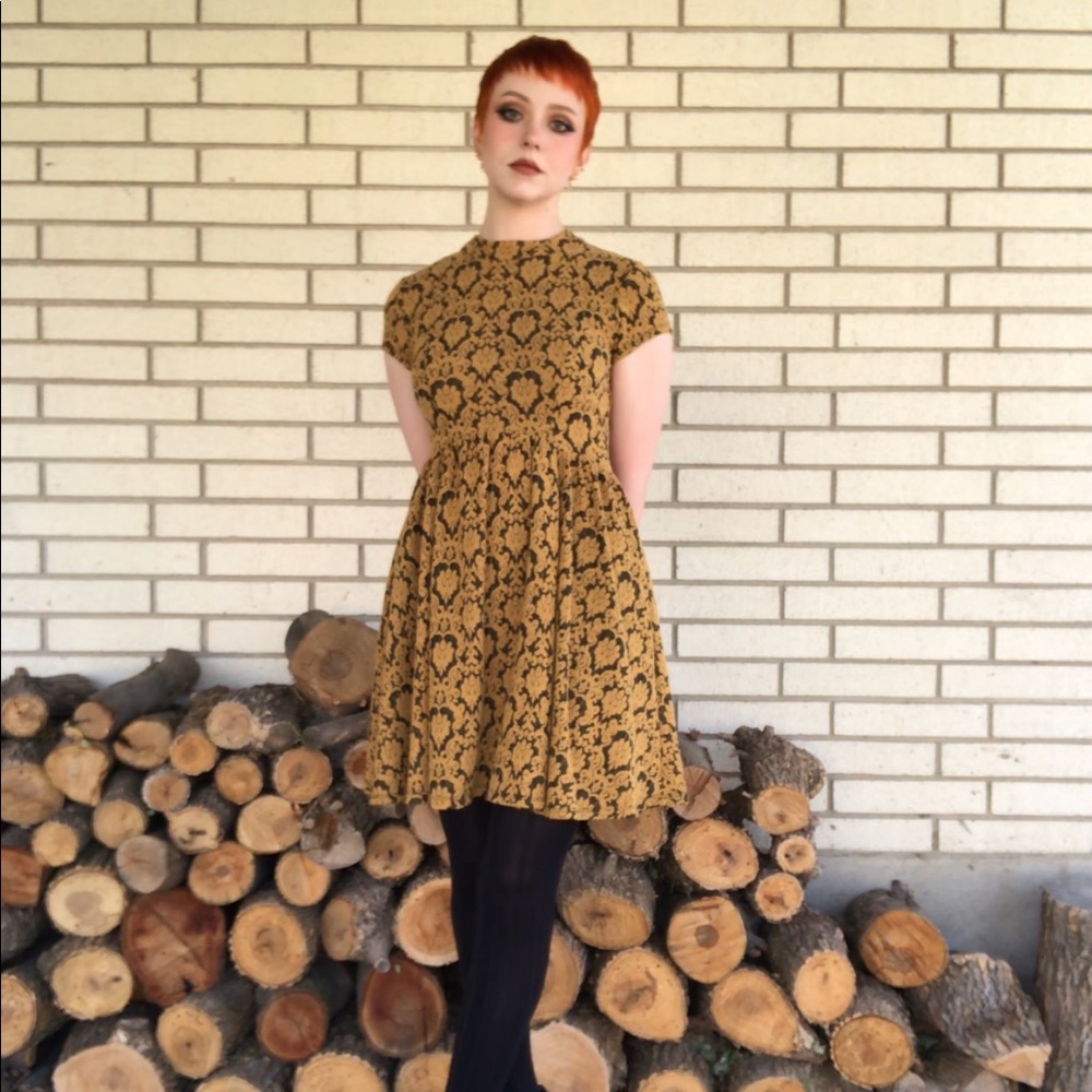 Mustard Yellow High Neck Dress with Cap Sleeves